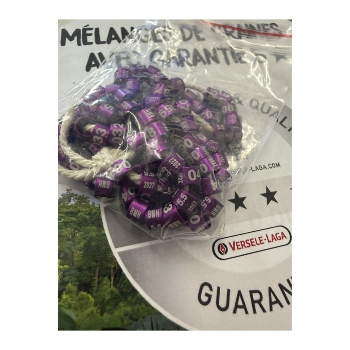 10 Bagues alu année 2027 couleur violet gravure blanche 5.5 mm