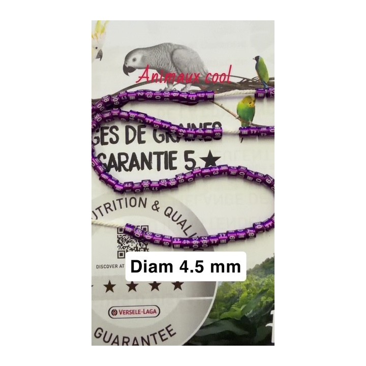10 Bagues alu année 2027 couleur violet gravure blanche 4.5 mm