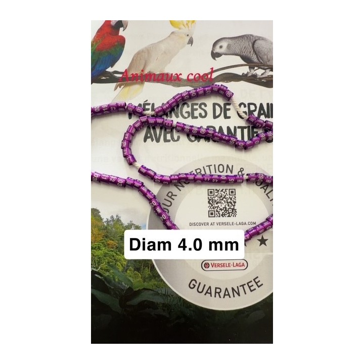 10 Bagues alu année 2027 couleur violet gravure blanche 4.0mm