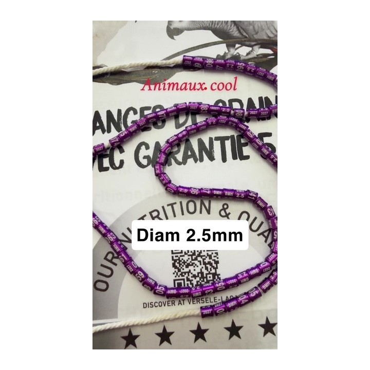 10 Bagues alu année 2027 couleur violet gravure blanche 2.5 mm